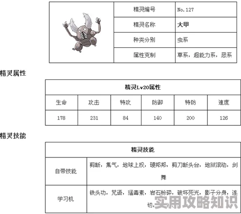 口袋妖怪重制：史诗级精灵大甲基础属性全揭秘，惊喜新技能即将解锁！